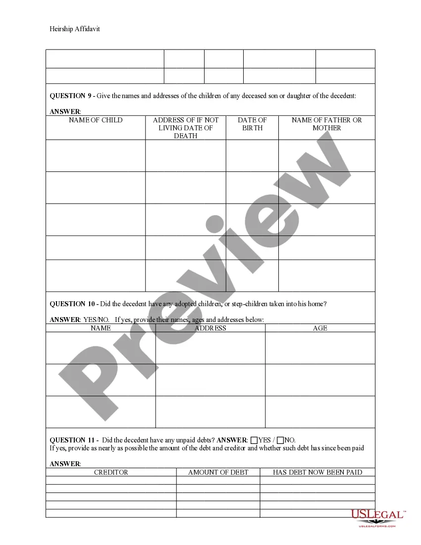 Get Heirship Affidavit - Descent Preview Heirship Affidavit - Descent