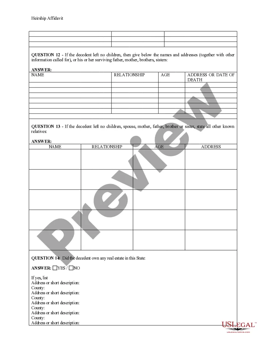 Get Heirship Affidavit - Descent Preview Heirship Affidavit - Descent