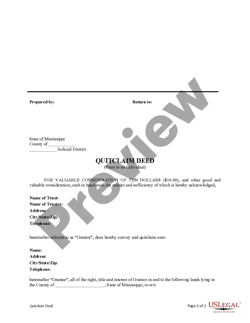 Preview Quitclaim Deed from a Trust to an Individual