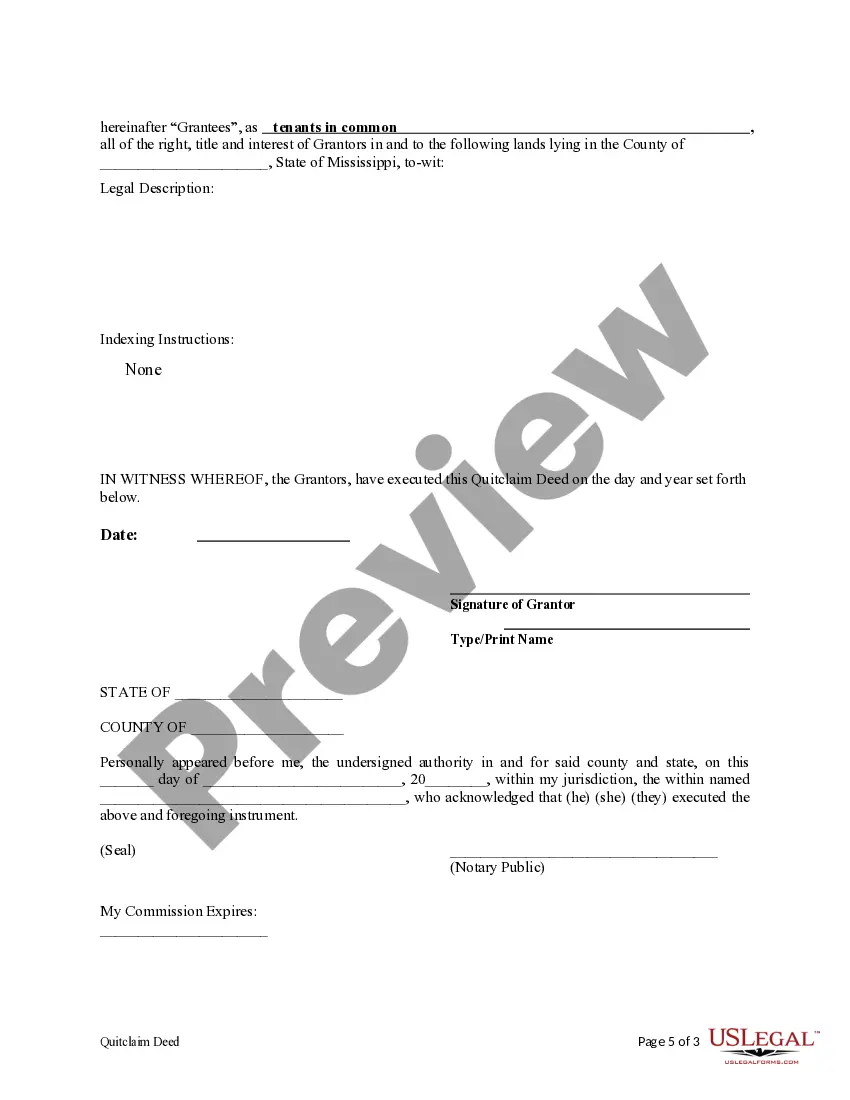 Preview Quitclaim Deed from Three Individuals to Two Individuals