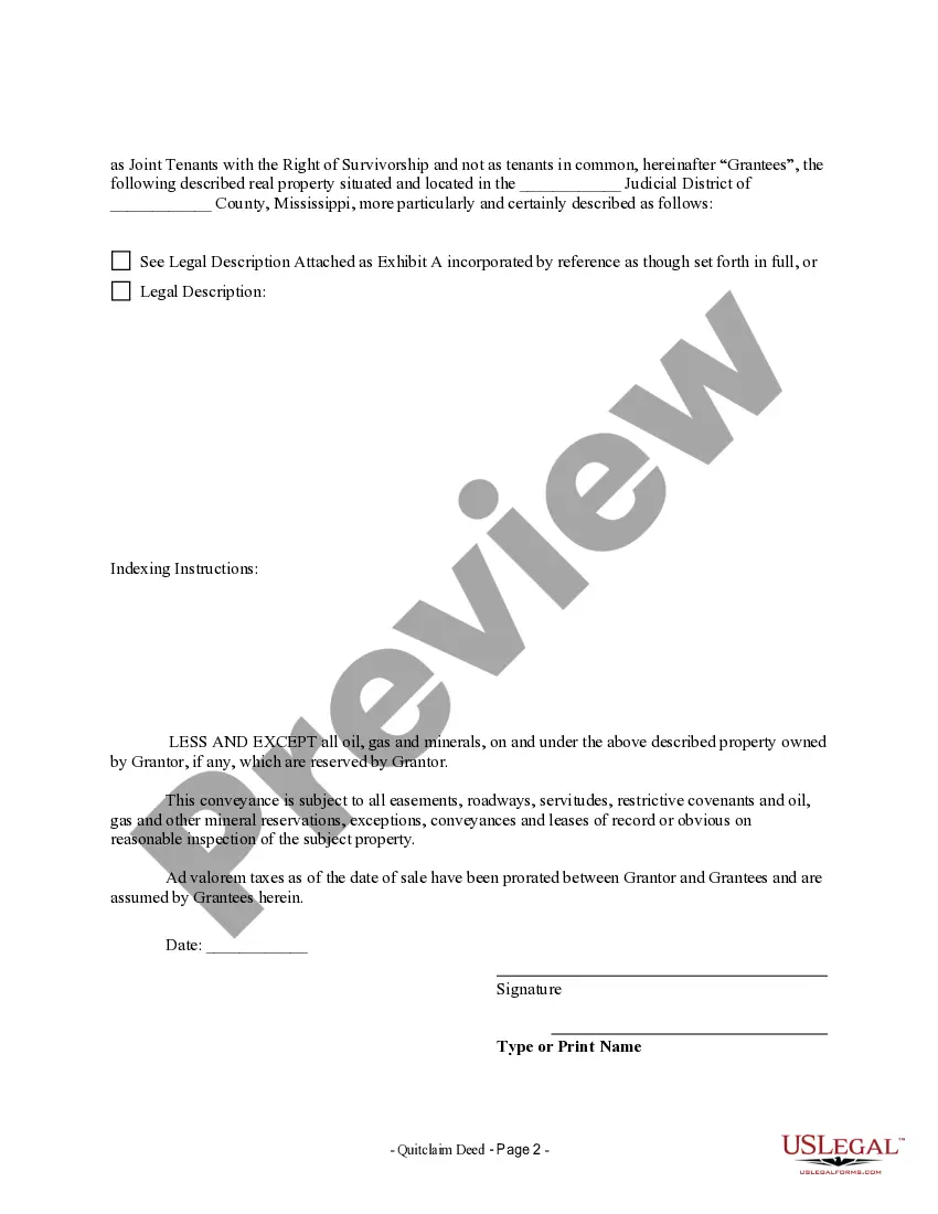 Preview Quitclaim Deed from Individual to Two Individuals in Joint Tenancy
