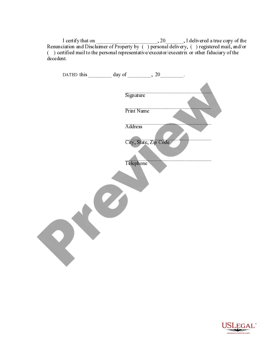 Preview Mississippi Renunciation and Disclaimer of Property from Will by Testate