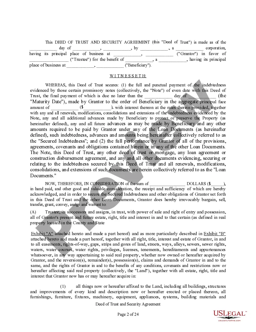 Preview Deed of Trust and Security agreement