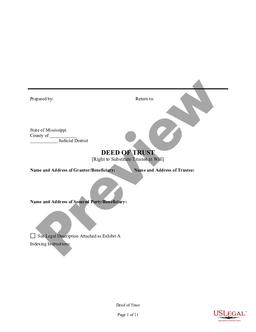 Mississippi Deed of Trust - Right to Substitute Trustee at Will | US ...