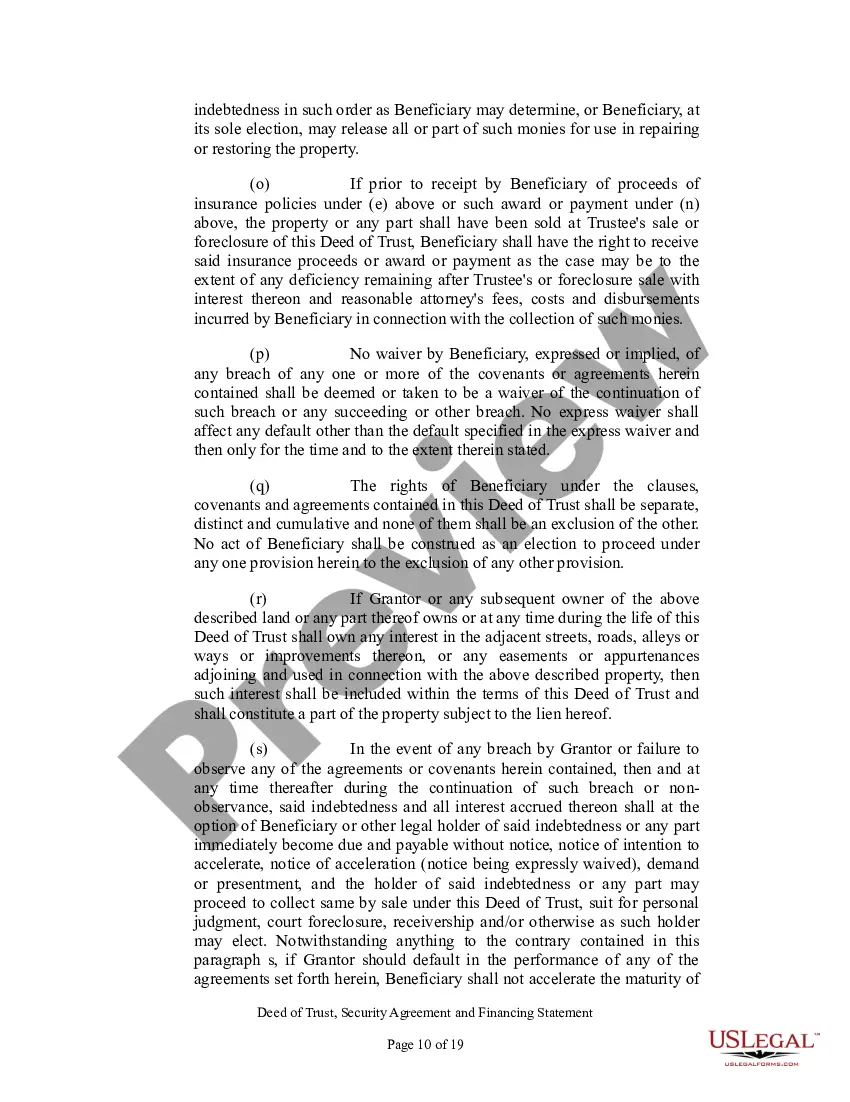 Preview Deed of Trust, Security Agreement and Financing Statement