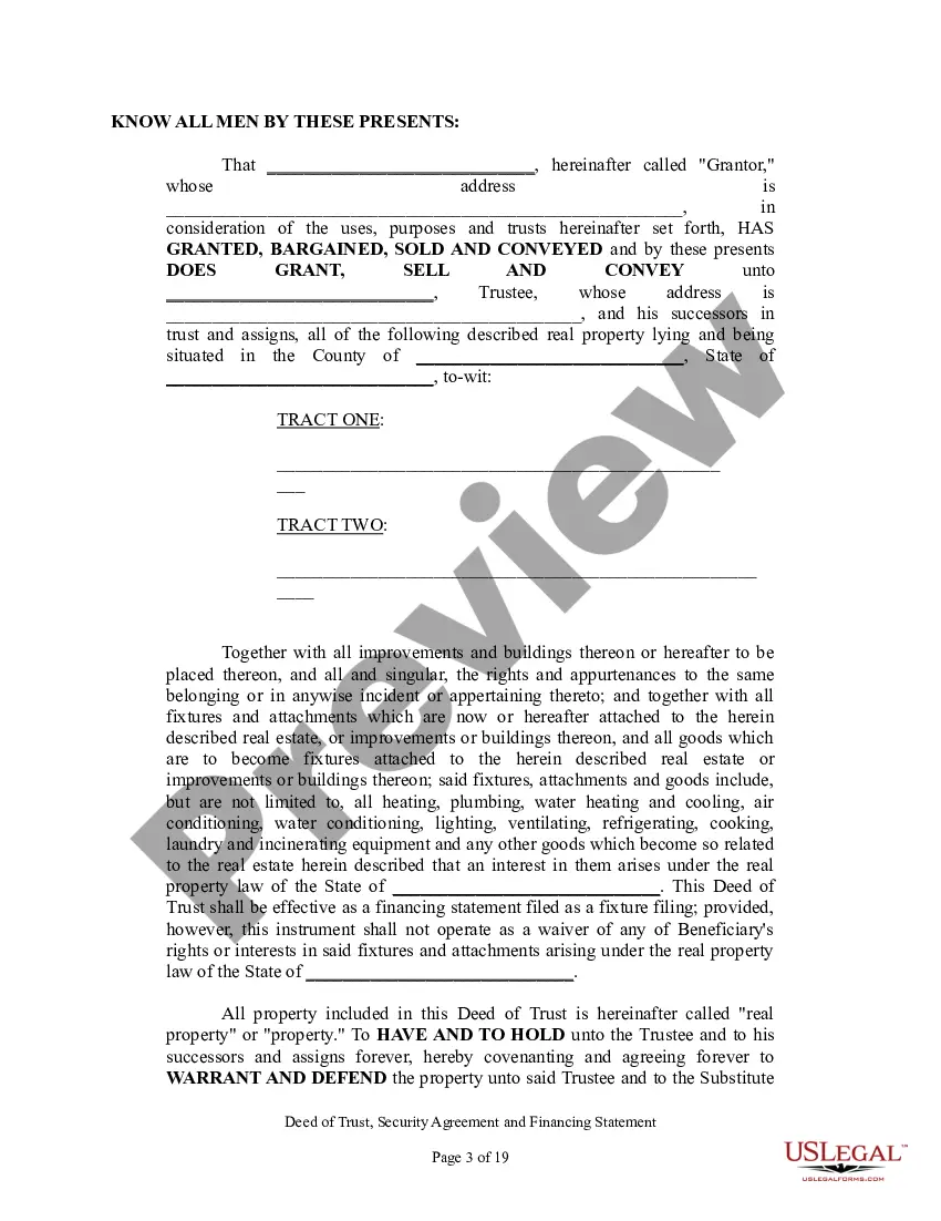 Preview Deed of Trust, Security Agreement and Financing Statement