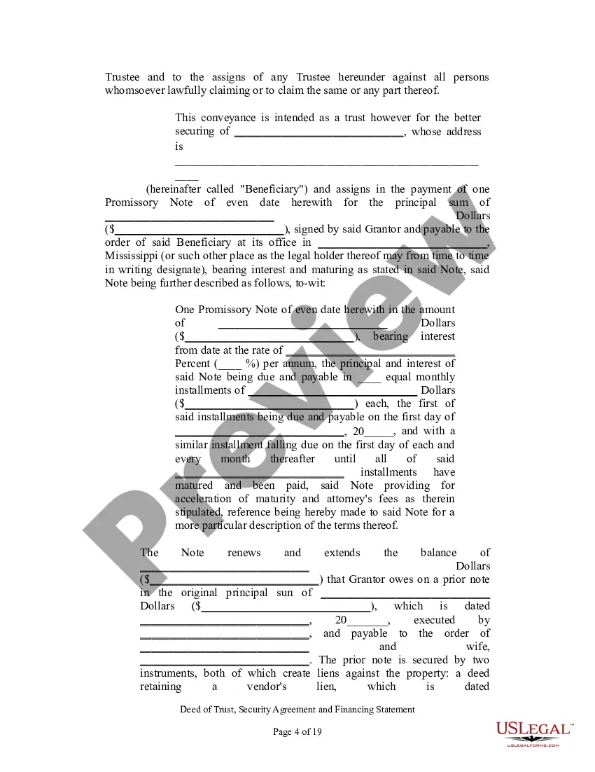Preview Deed of Trust, Security Agreement and Financing Statement