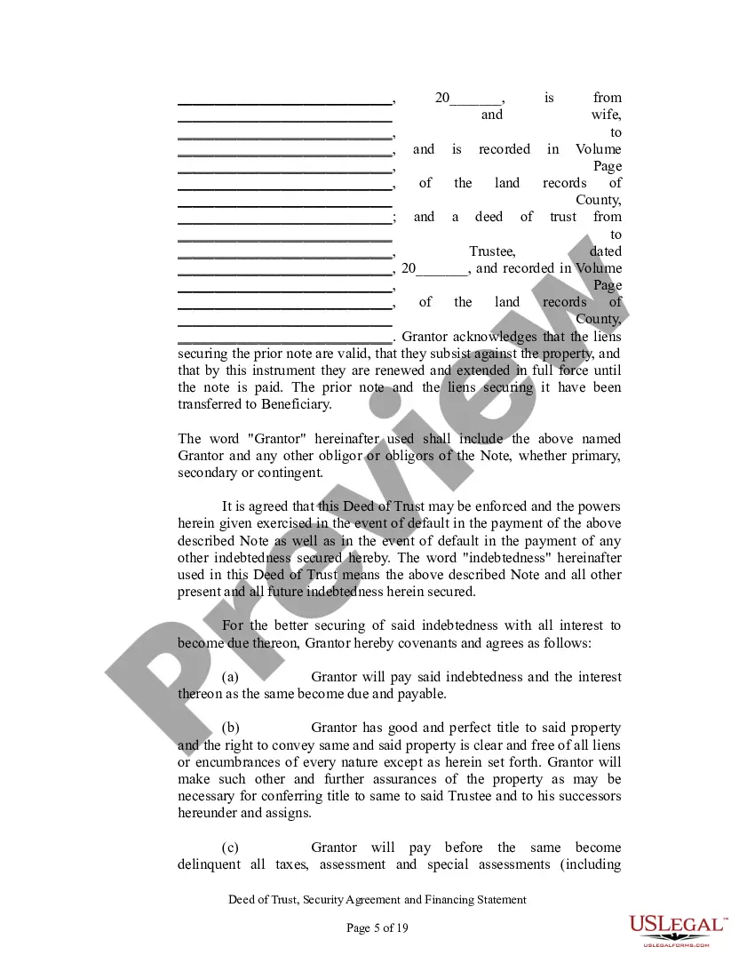 Preview Deed of Trust, Security Agreement and Financing Statement
