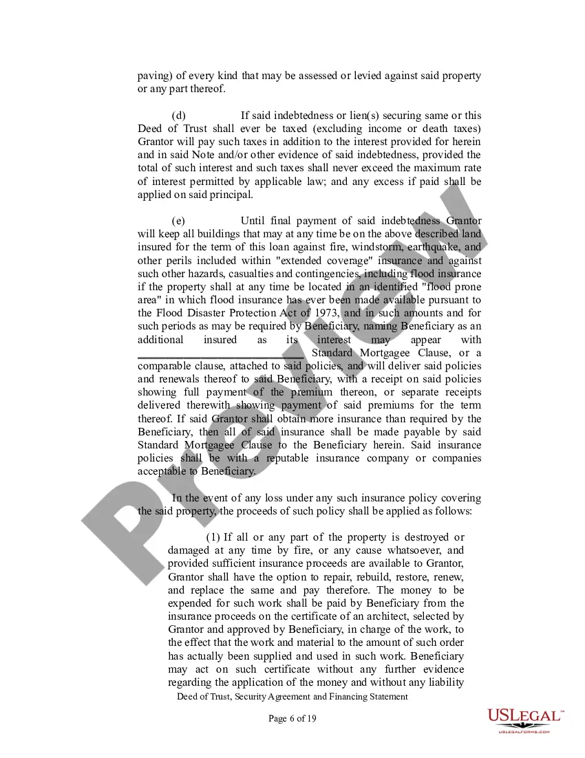 Preview Deed of Trust, Security Agreement and Financing Statement