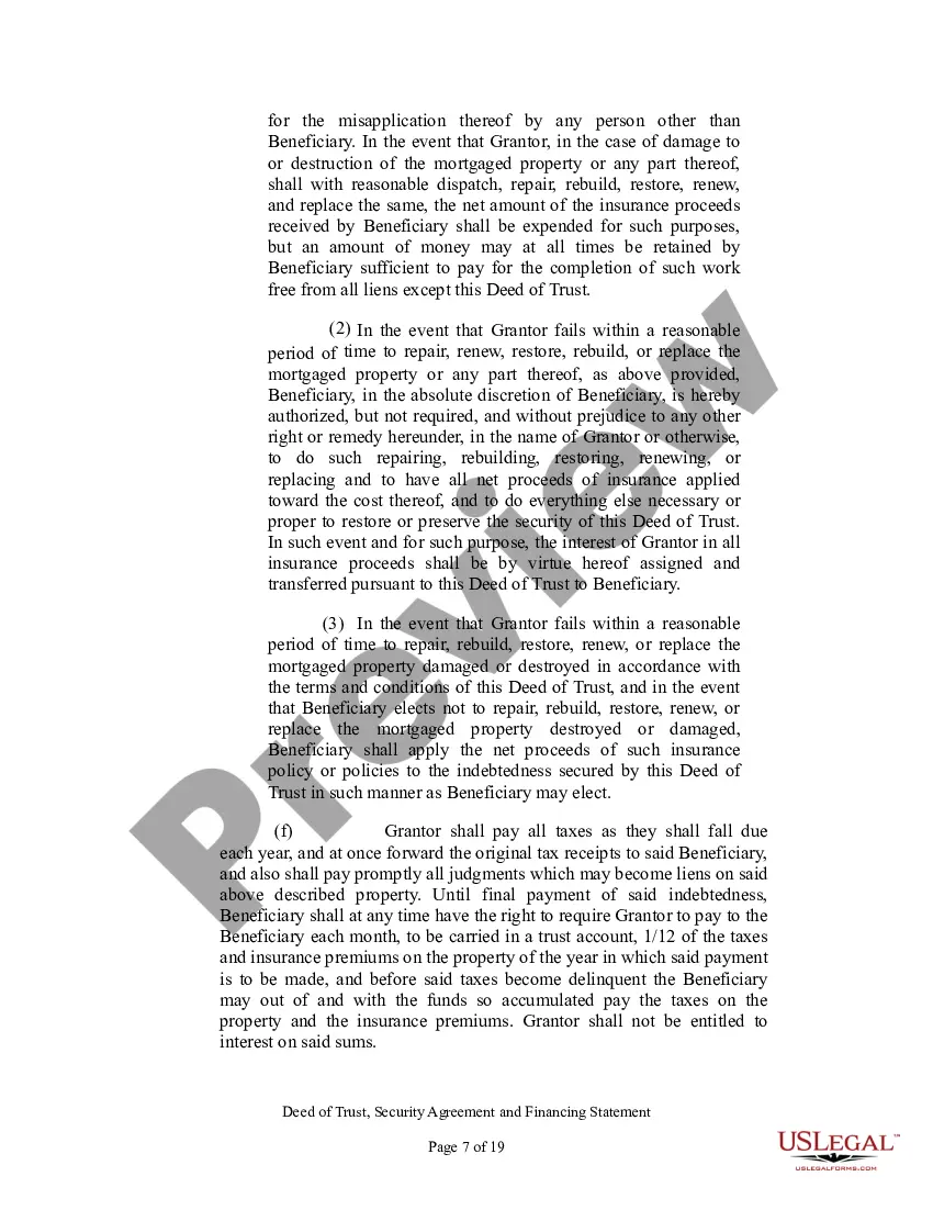 Preview Deed of Trust, Security Agreement and Financing Statement