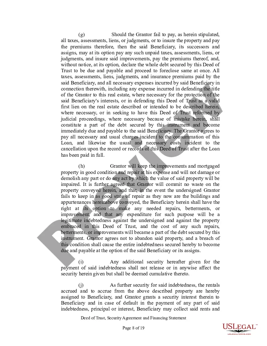 Preview Deed of Trust, Security Agreement and Financing Statement