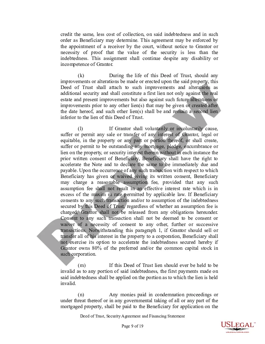 Preview Deed of Trust, Security Agreement and Financing Statement