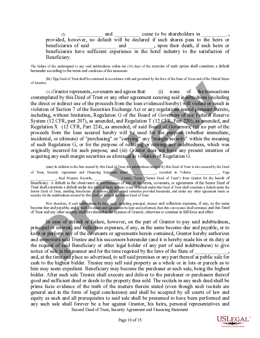 Get Second Deed of Trust, Security Agreement, and Financing Statement Preview Second Deed of Trust, Security Agreement, and Financing Statement