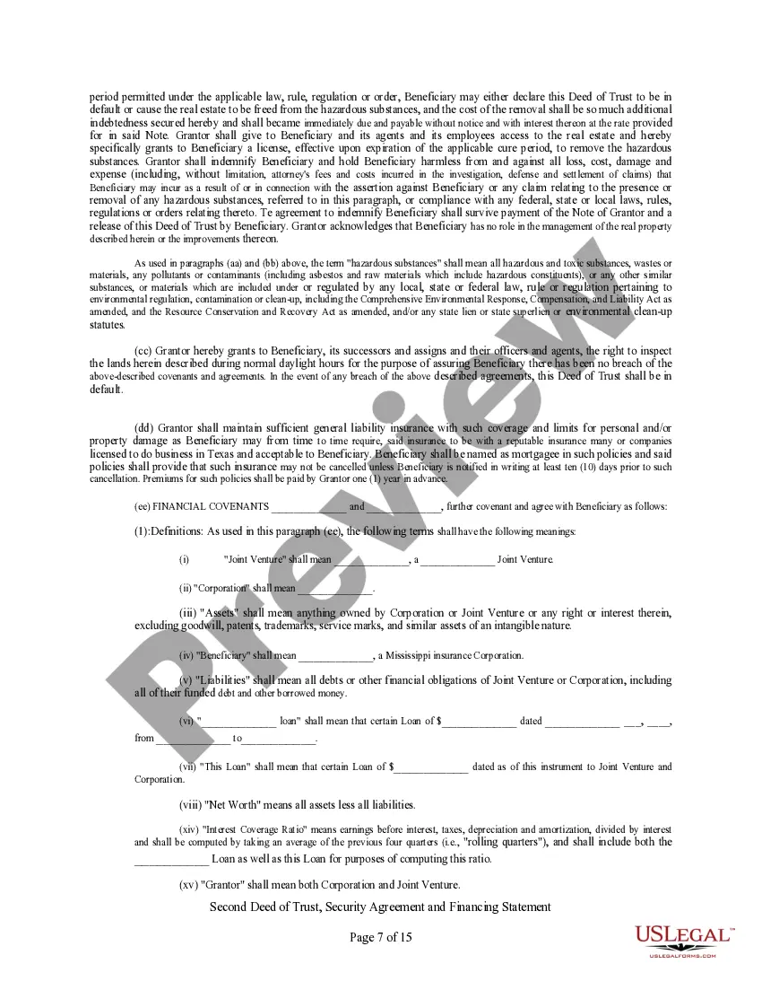Get Second Deed of Trust, Security Agreement, and Financing Statement Preview Second Deed of Trust, Security Agreement, and Financing Statement