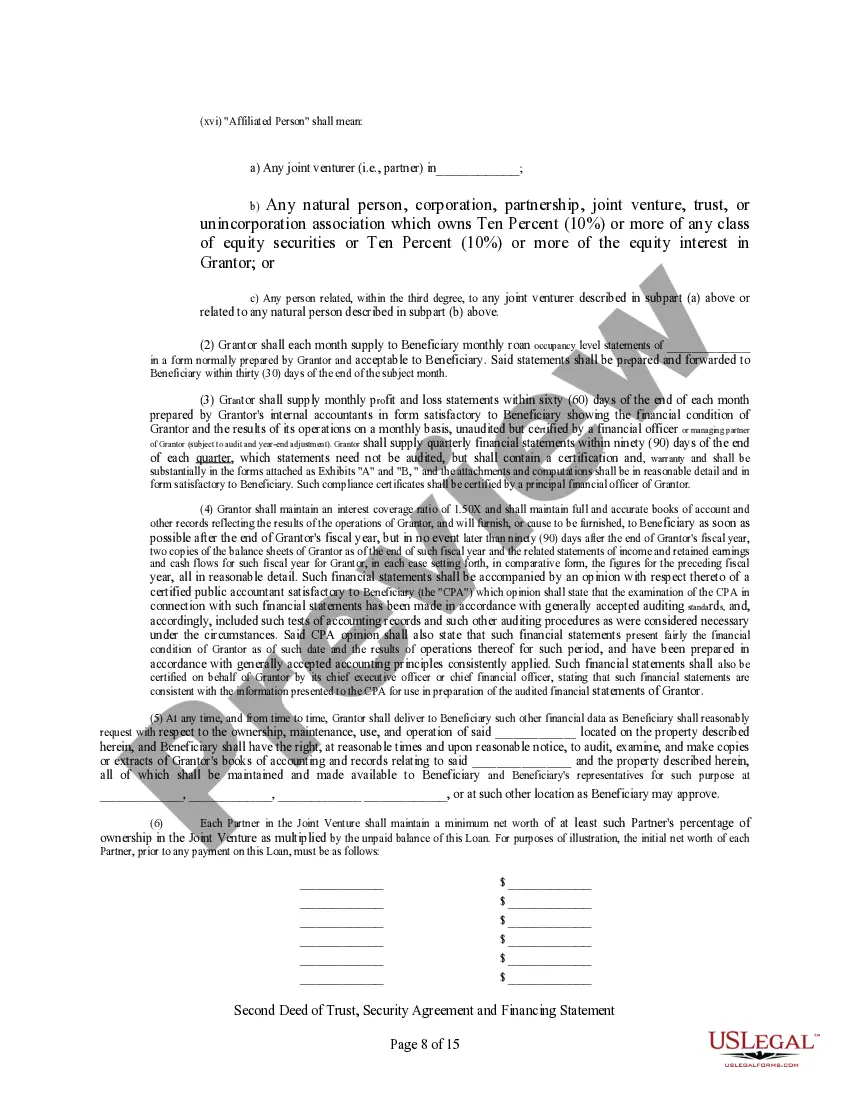 Get Second Deed of Trust, Security Agreement, and Financing Statement Preview Second Deed of Trust, Security Agreement, and Financing Statement