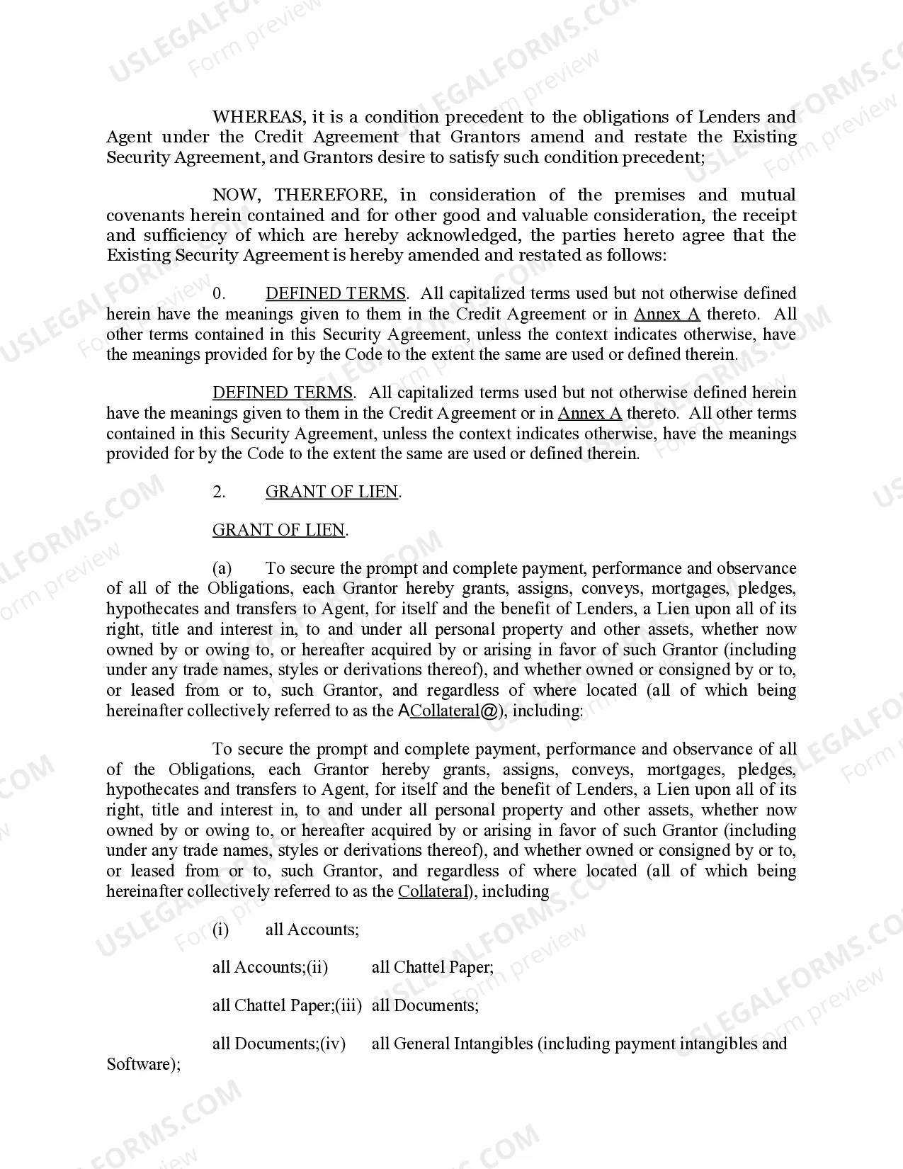 Preview Amended and Restated Security Agreement