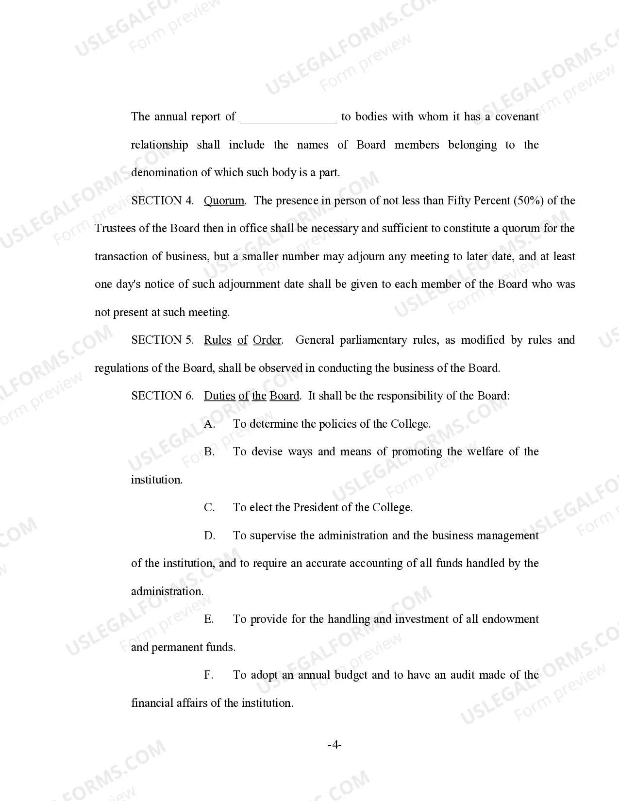 Preview Bylaws For Christian College