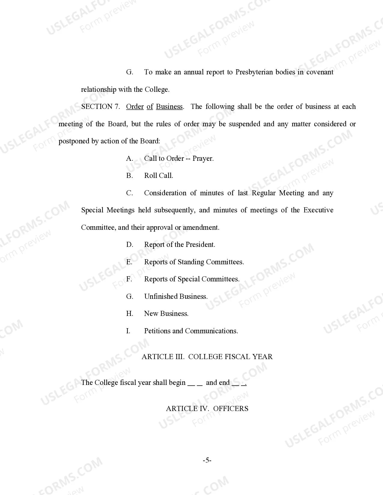 Preview Bylaws For Christian College