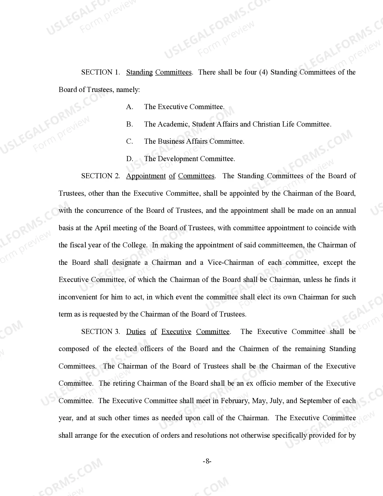 Preview Bylaws For Christian College