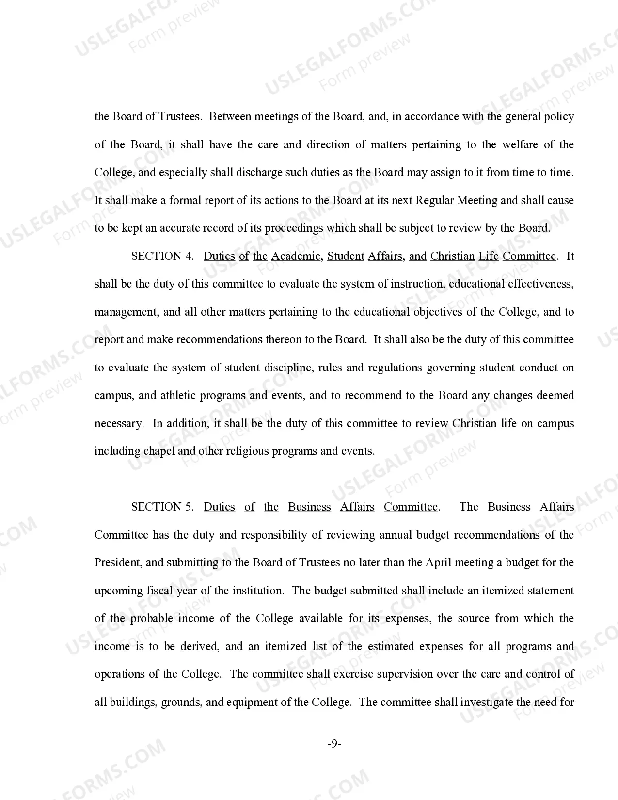 Preview Bylaws For Christian College