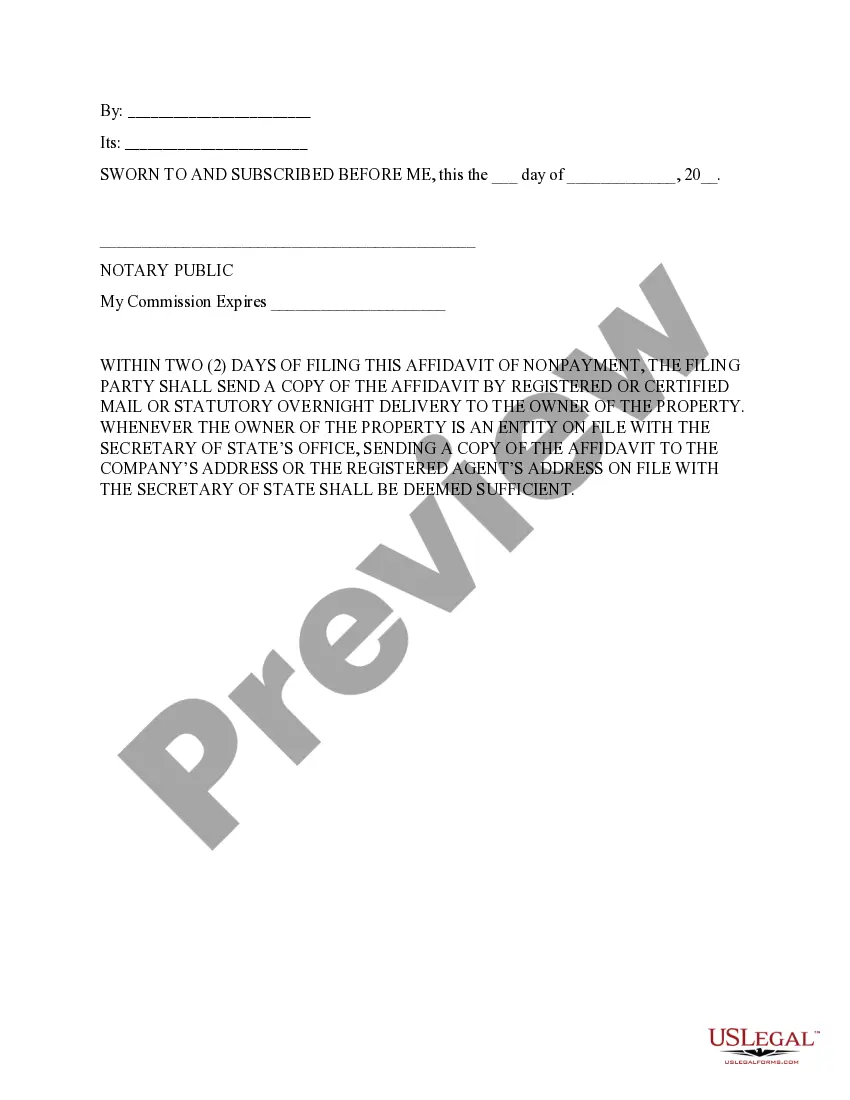 Get Affidavit of Nonpayment by Mechanic or Subcontractor Preview Affidavit of Nonpayment by Mechanic or Subcontractor