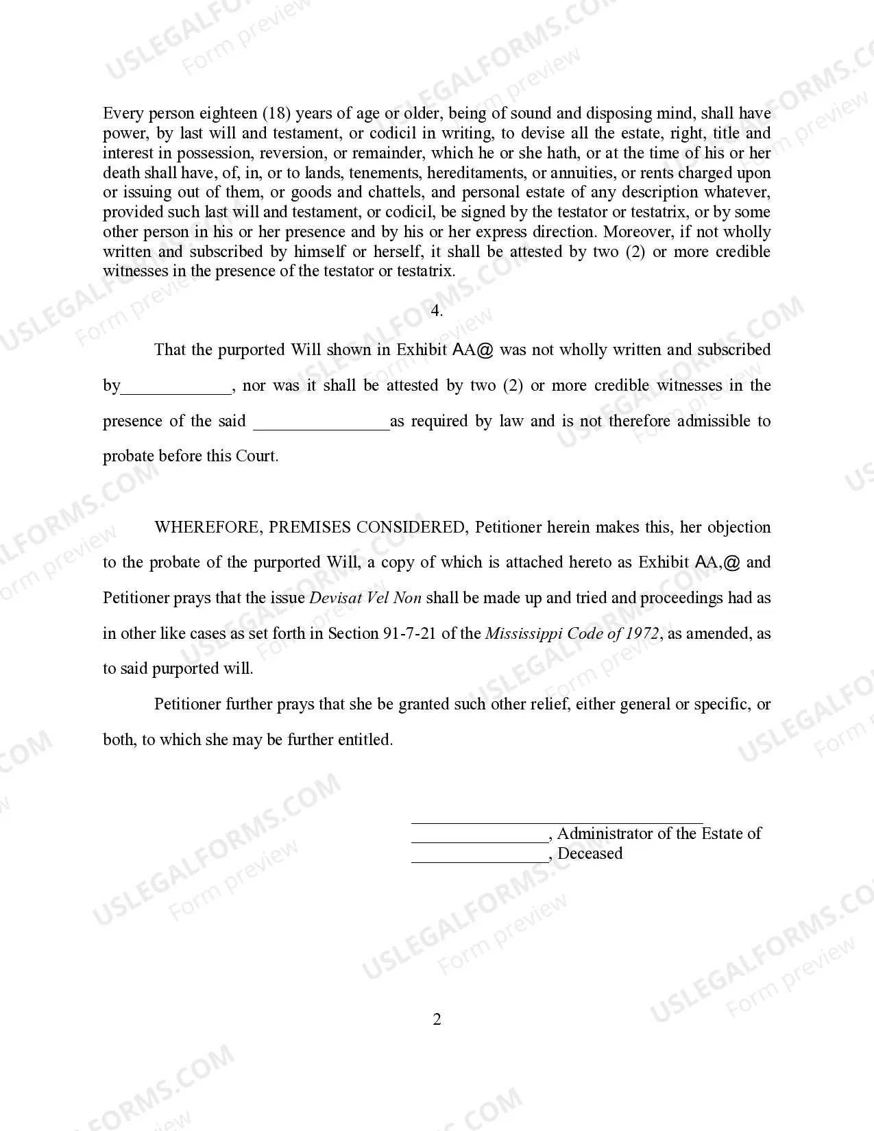 Preview Objection To Probate of Will Due to Caveat