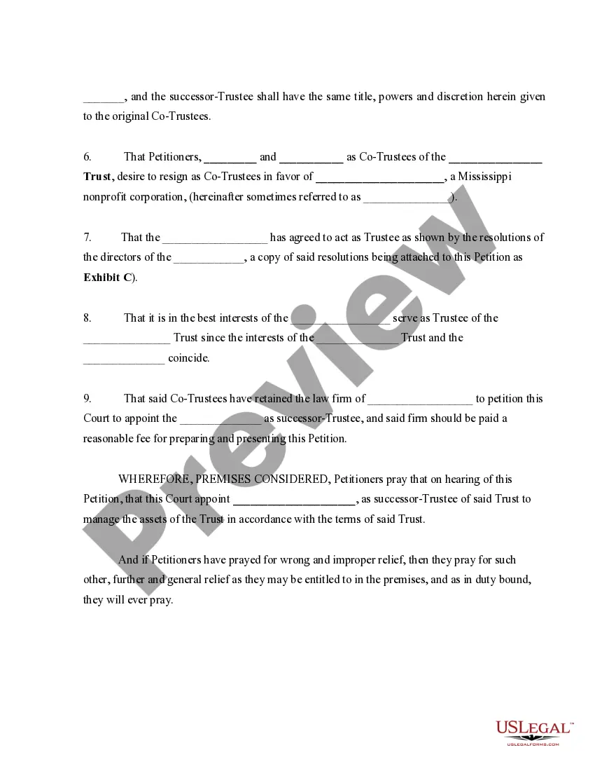 Preview Petition for Appointment of Successor Trustee