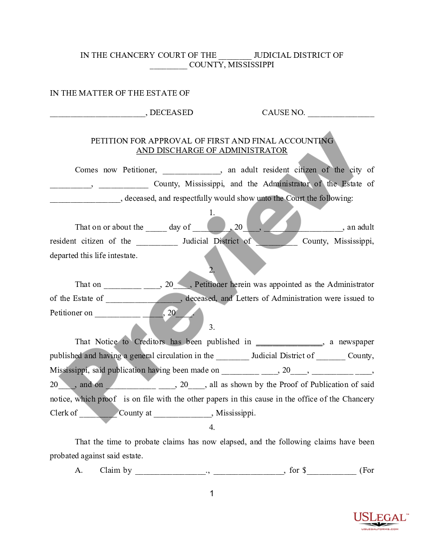 Mississippi Petition for Approval of Final Accounting and Discharge of ...