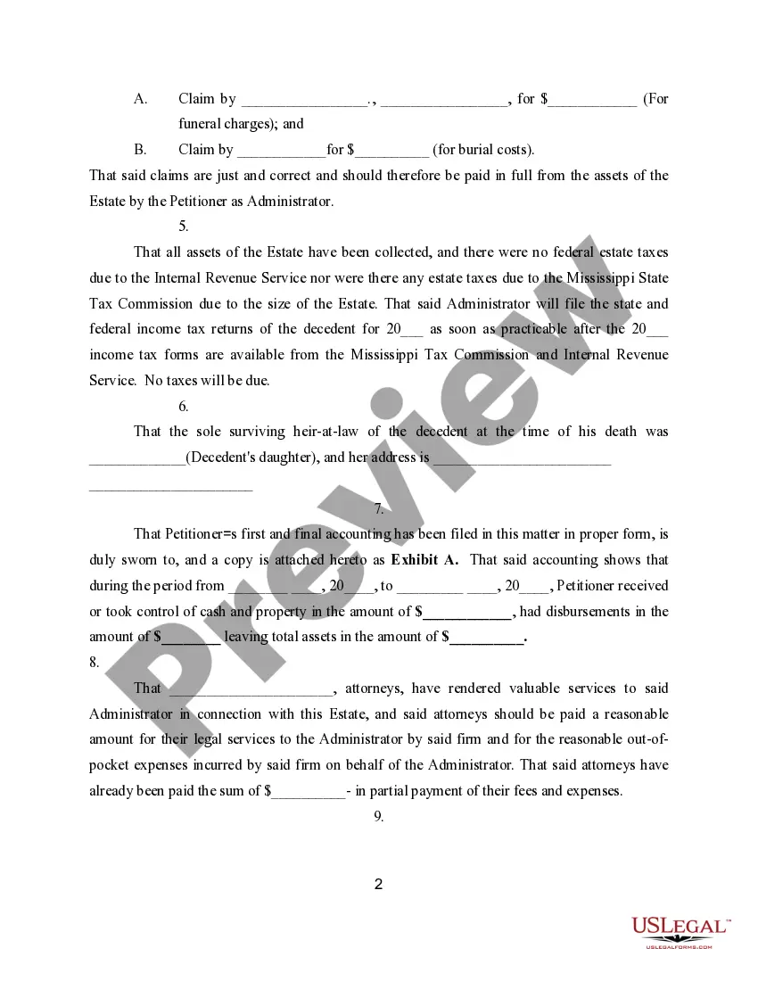 Preview Petition for Approval of Final Accounting and Discharge of Administrators