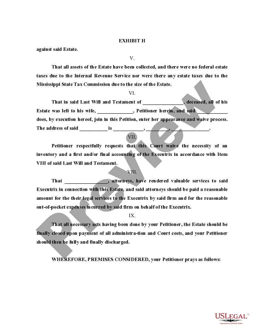 Mississippi Petition to Close Estate and Discharge Executor US Legal