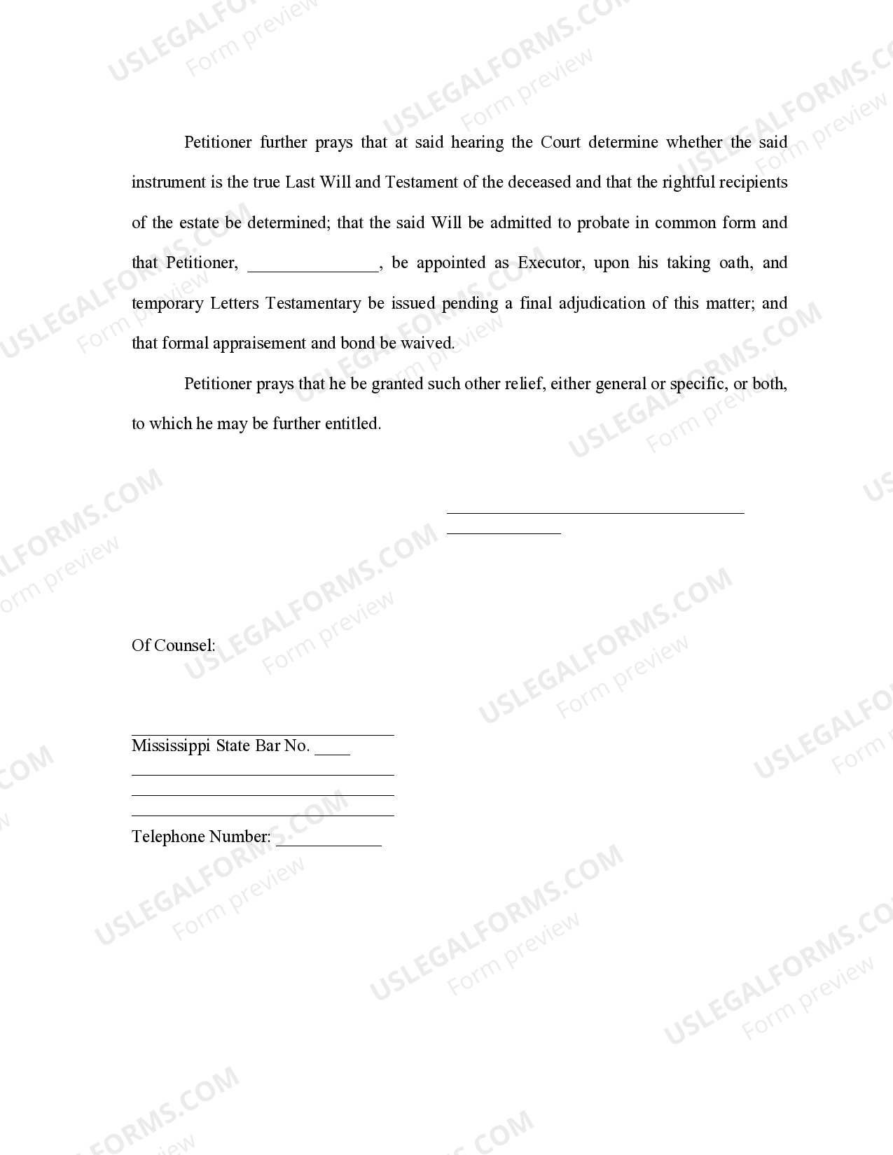 Mississippi Petition To Probate Will In Solemn Form Mississippi Probate Forms US Legal Forms