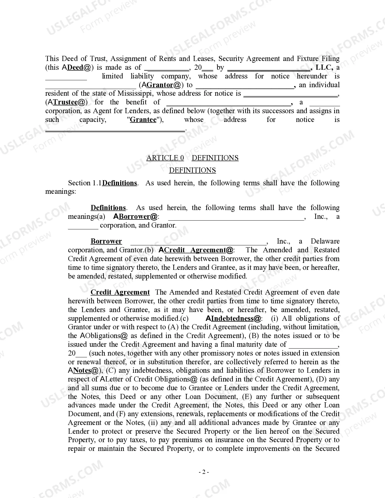 Preview Sample Deed of Trust, Assignment of Leases, Security Agreement and Fixture Filing