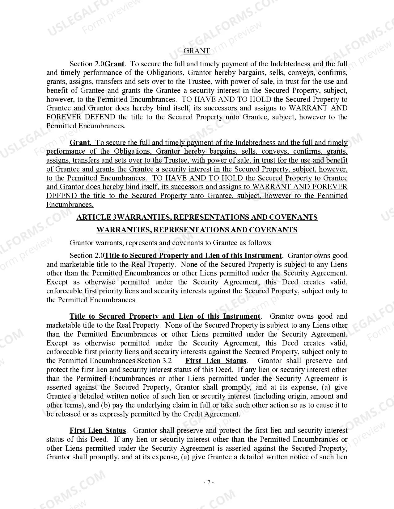 Preview Sample Deed of Trust, Assignment of Leases, Security Agreement and Fixture Filing