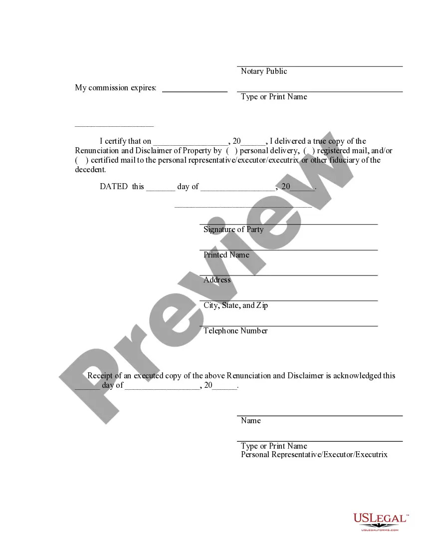 Preview Mississippi Renunciation and Disclaimer of Joint Tenant or Tenancy Interest