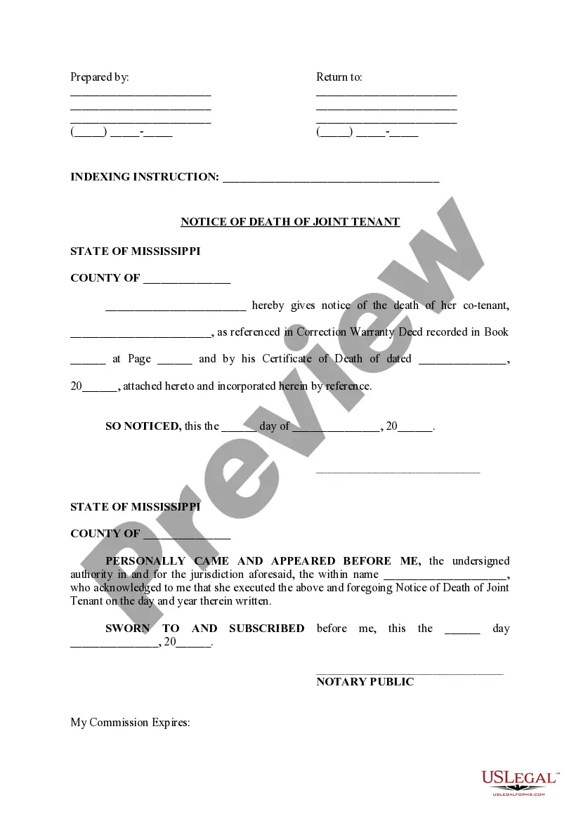 Preview Notice of Death of Joint Tenant