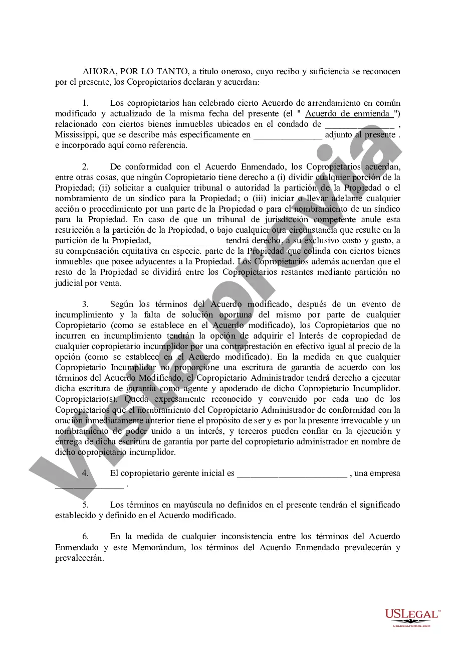 Preview Memorándum de acuerdo de tenencia en común modificado y actualizado