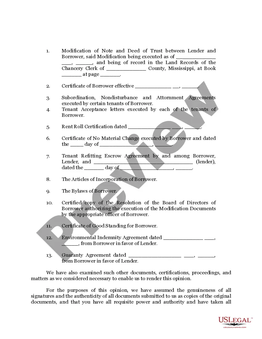 Preview Sample Legal Opinion Re Loan Modification