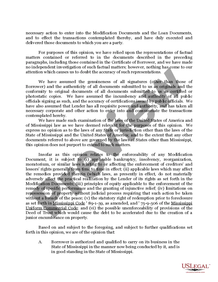 Preview Sample Legal Opinion Re Loan Modification