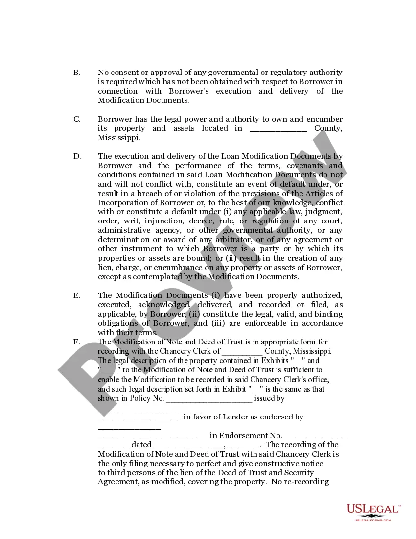 Preview Sample Legal Opinion Re Loan Modification