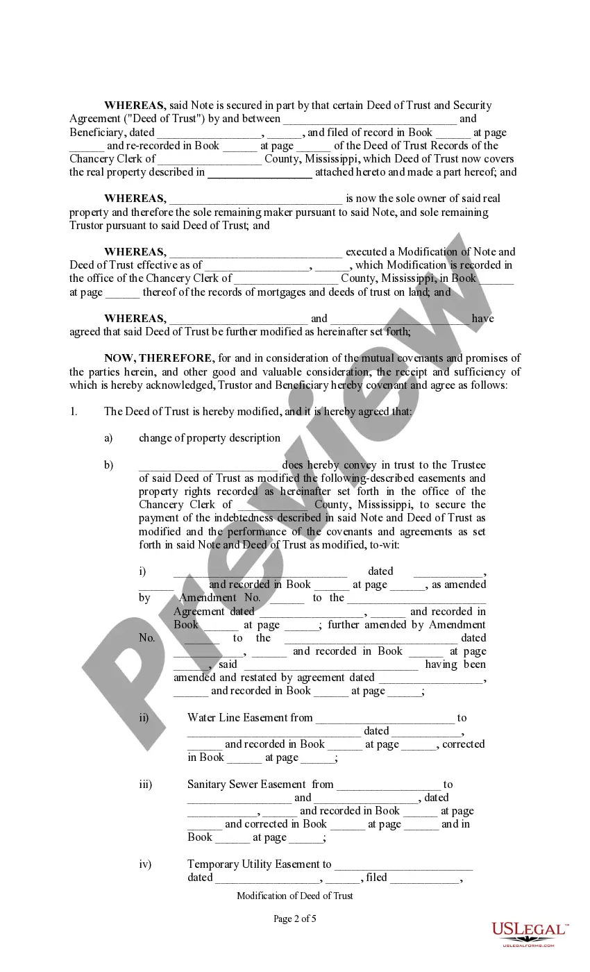 Get Sample Change or Modification of Deed of Trust Preview Sample Change or Modification of Deed of Trust