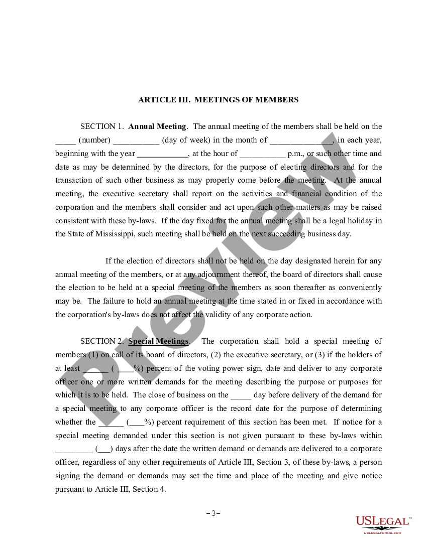 Sample Bylaws For A Mississippi Nonprofit Corporation Nonprofit Corporation Us Legal Forms 7851