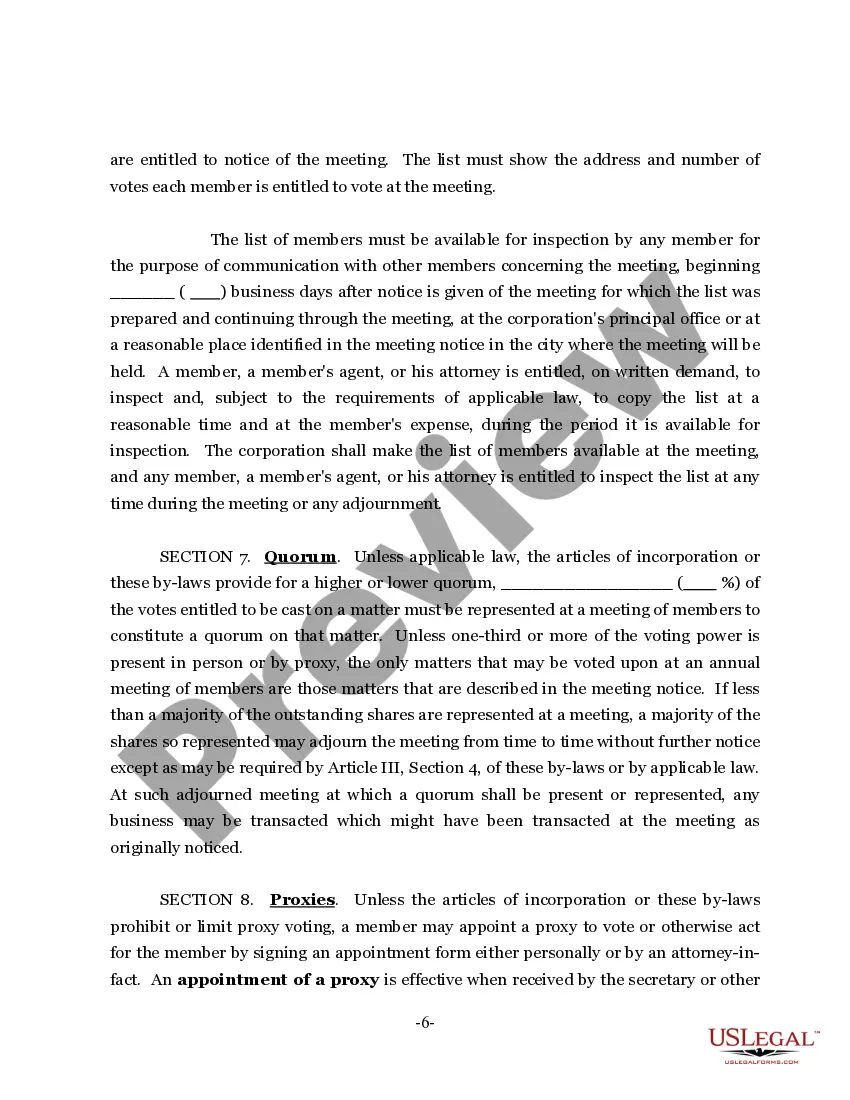 Preview Sample Bylaws for a Mississippi Nonprofit Corporation