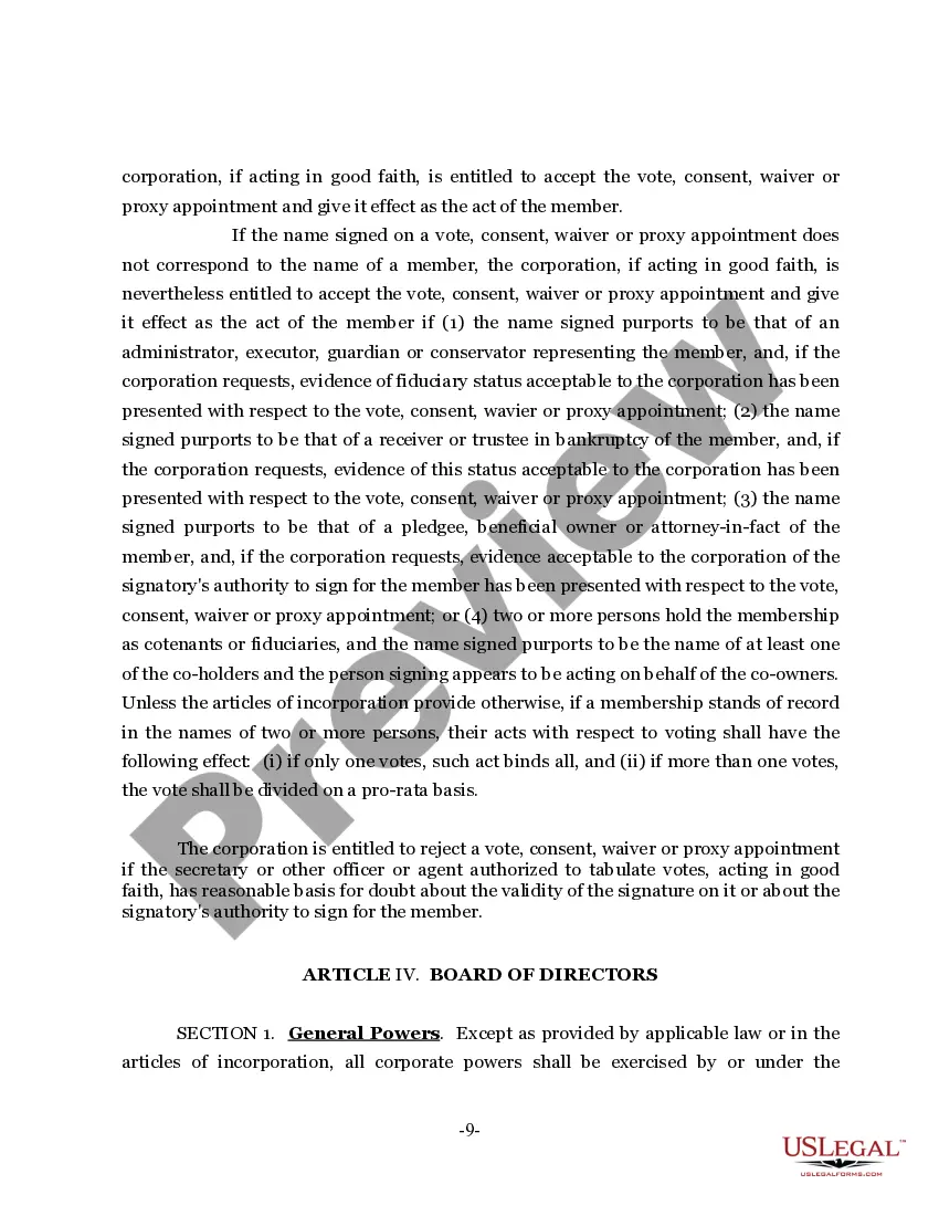 Preview Sample Bylaws for a Mississippi Nonprofit Corporation