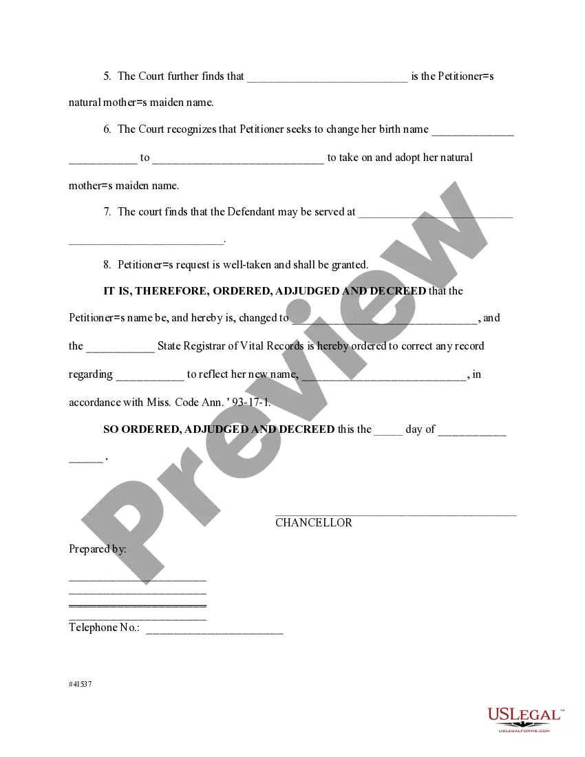 Preview Order Granting Name Change