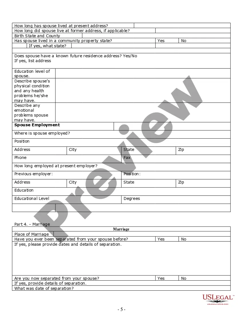 Get Divorce Worksheet and Law Summary for Contested or Uncontested Case of over 25 pages - Ideal Client Interview Form Preview Divorce Worksheet and Law Summary for Contested or Uncontested Case of over 25 pages - Ideal Client Interview Form