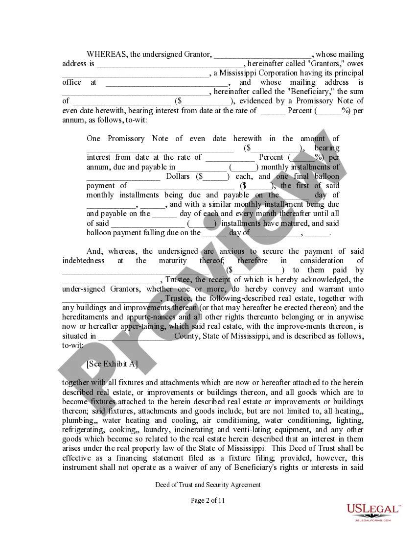 Preview Commercial Deed of Trust and Security Agreement