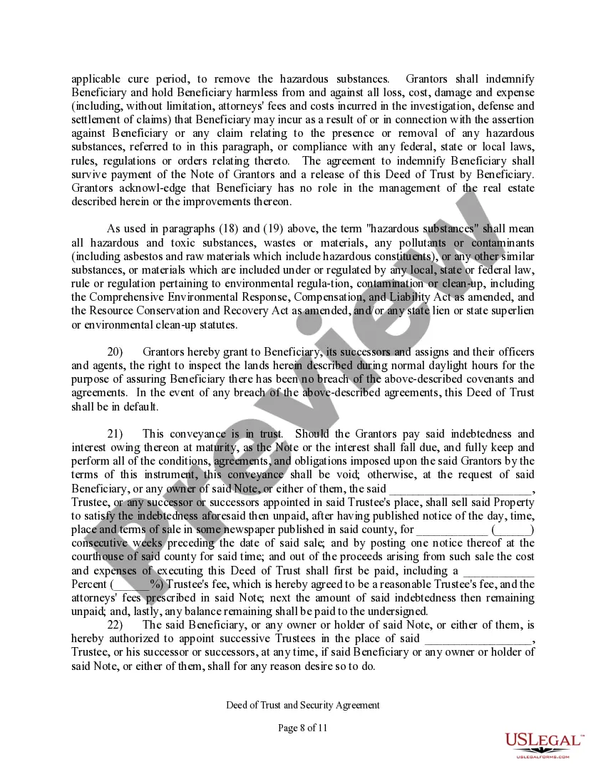 Preview Commercial Deed of Trust and Security Agreement