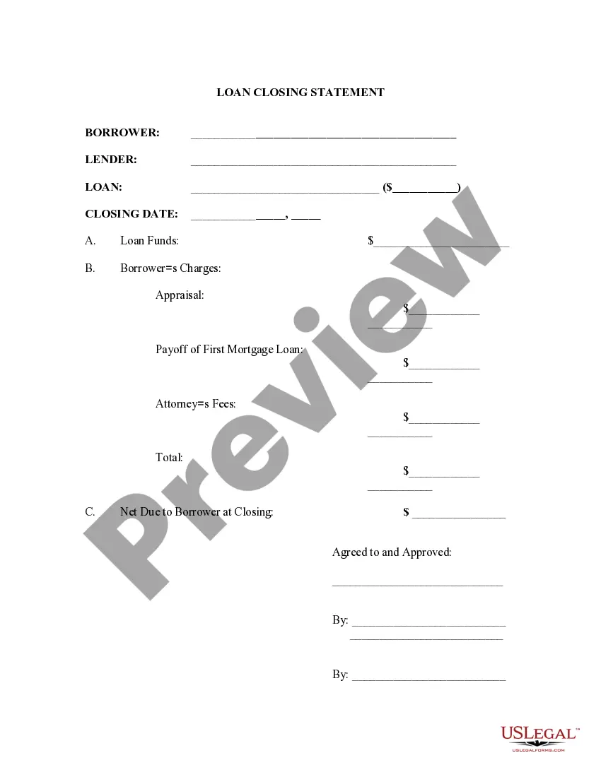 Preview Simple Loan Closing Statement