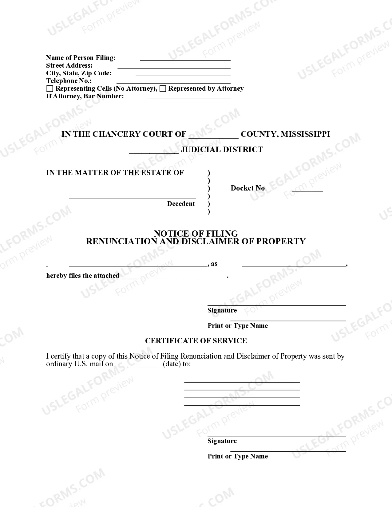 Preview Mississippi Renunciation and Disclaimer of Property - IRA, Annuity or Bond