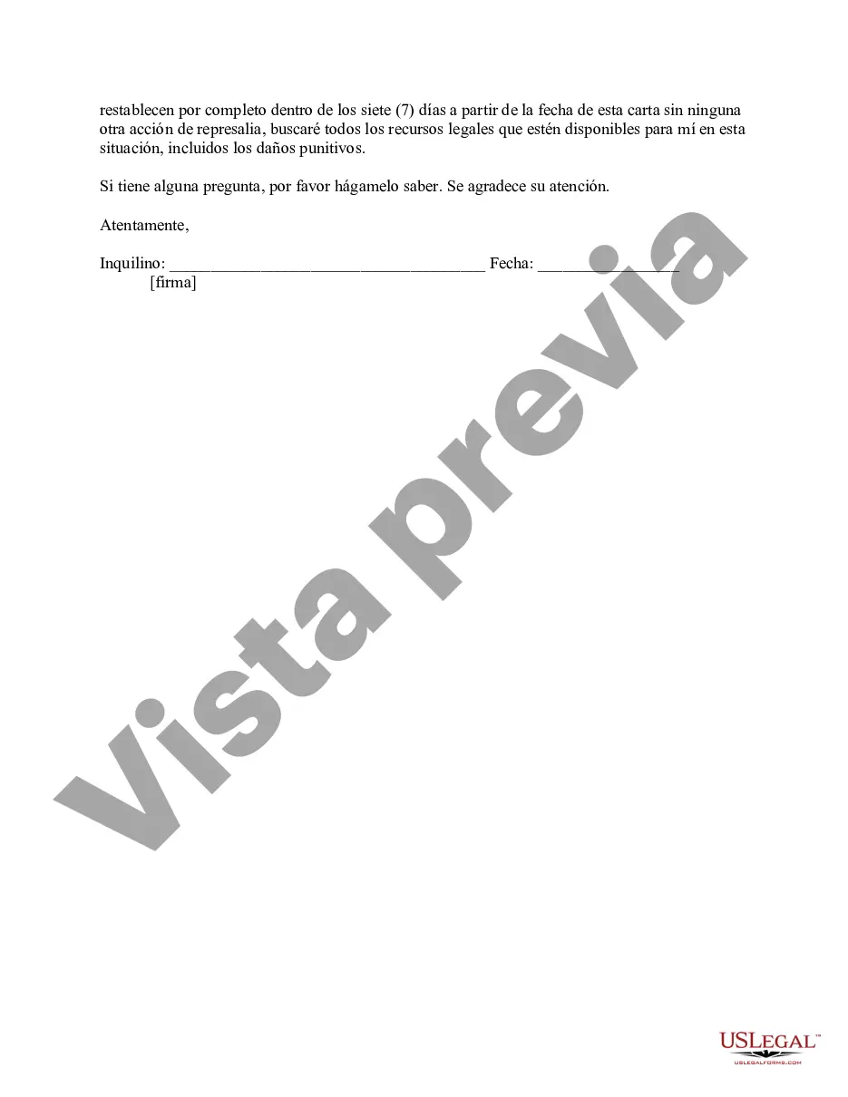 Preview Carta del Inquilino al Propietario que contiene Aviso al propietario para cesar la disminución de servicios como represalia